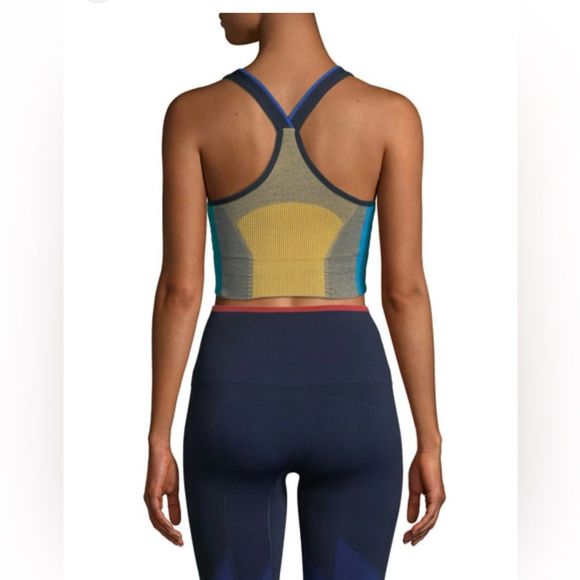 LNDR Trigger Mustard Sports Bra Color Block Blue Razorback Size Medium/Large - Picture 2 of 11